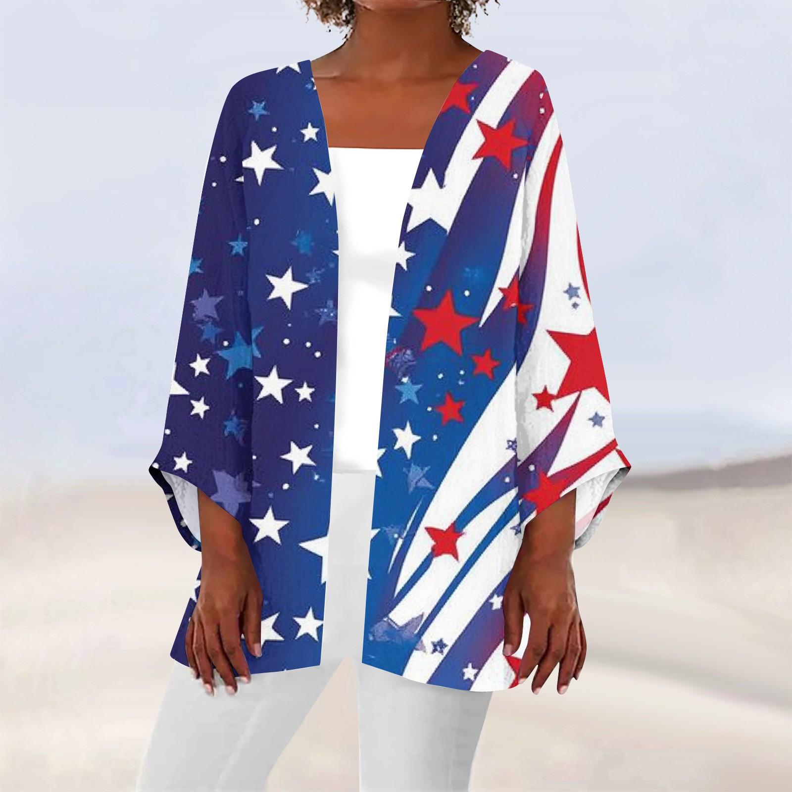 

Женская повседневная модная легкая куртка средней длины с принтом, кардиган L синий