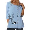Ladies' Blue Casual Top with Chic Personality Prints, Round Neck, Short Sleeves, and Button Decorations In Sizes S-5XL