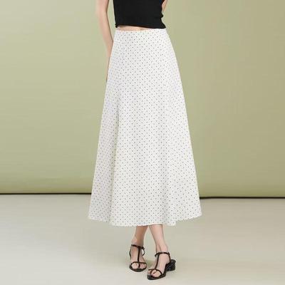 French Style Polka Dot High-Waist A-Line Long Skirt