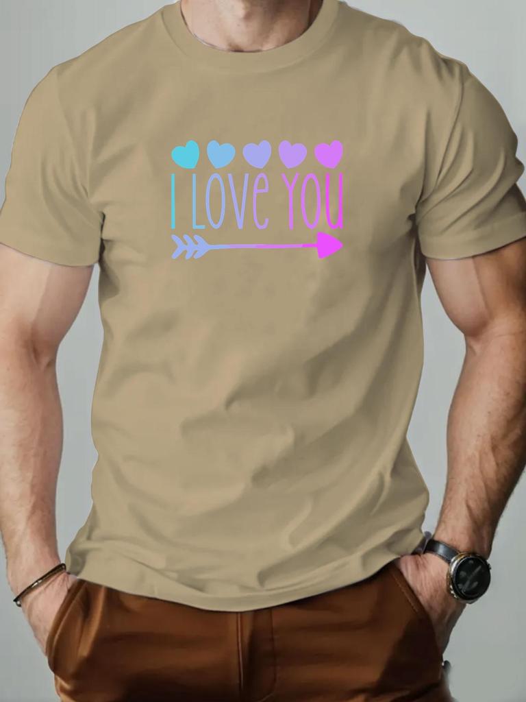 Mens cotton Tshirt love pattern I LOVE YOU summer casual round neck short Tshirt