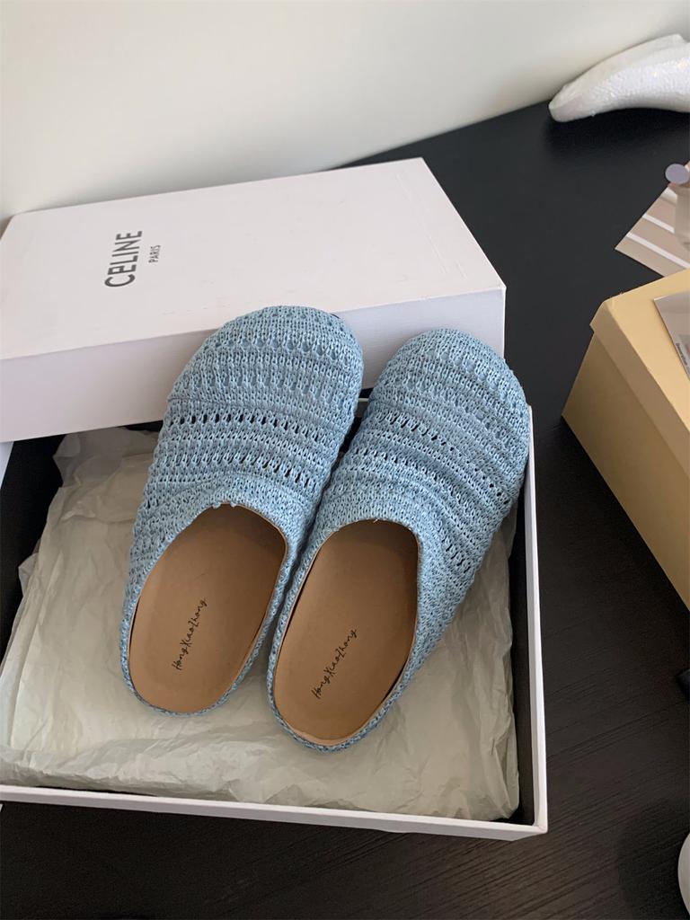 Inner Height Increase Retro Woven Bag Head Half Slippers Women's Shoes Wear New Summer Vacation Sandals