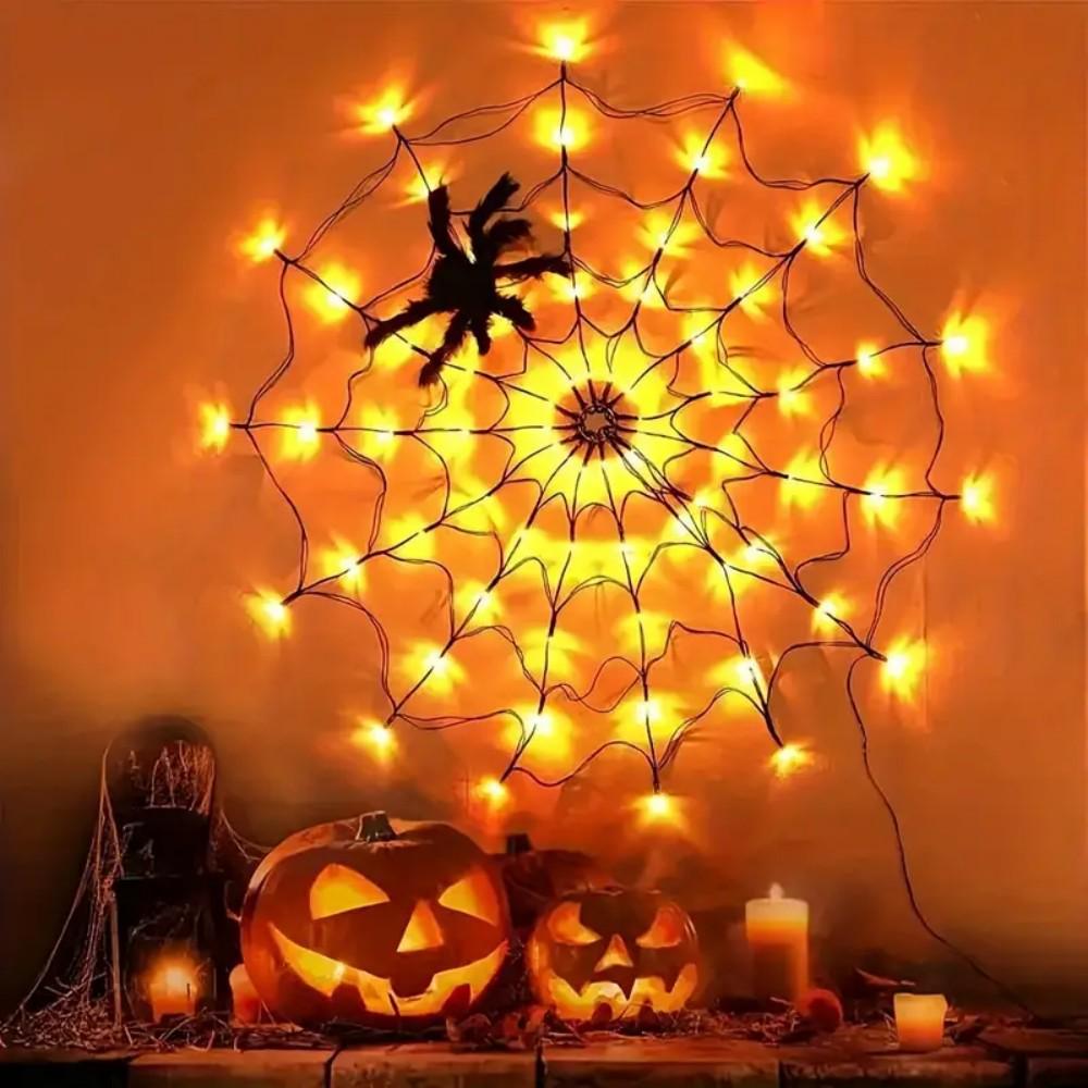 Halloween LED Spider Web Lights with Remote Control - Atmospheric Wall Decorations