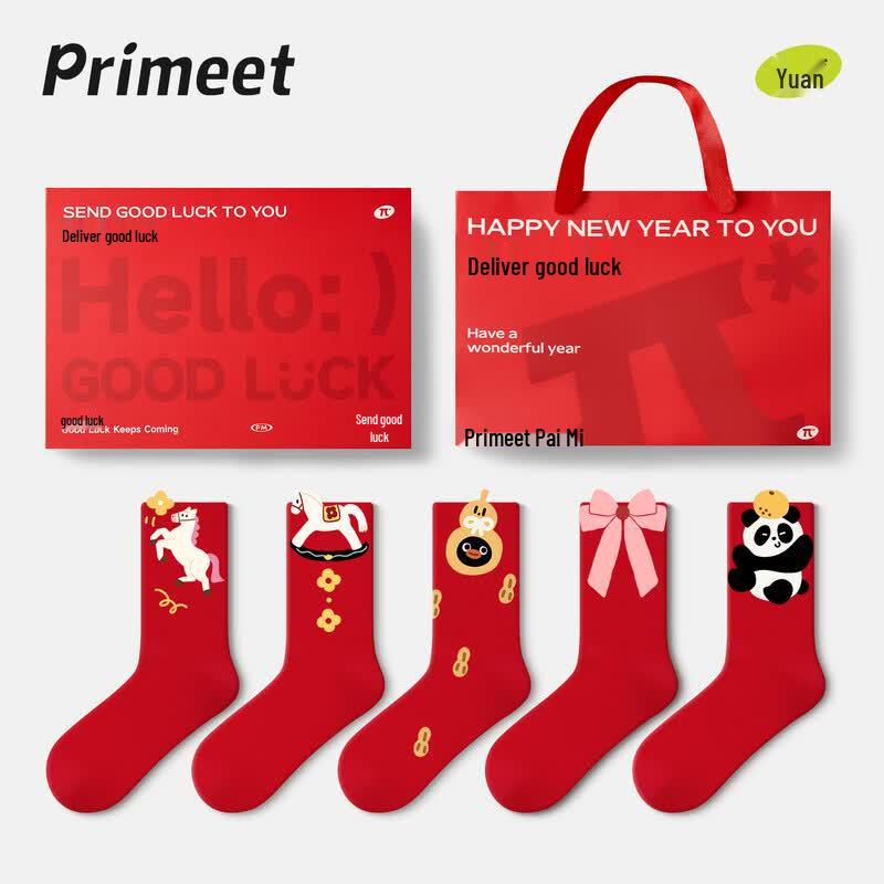 PRIMEET Women s Year of the Horse Red Mid-Calf Cotton Socks Gift Set One Size 35-43