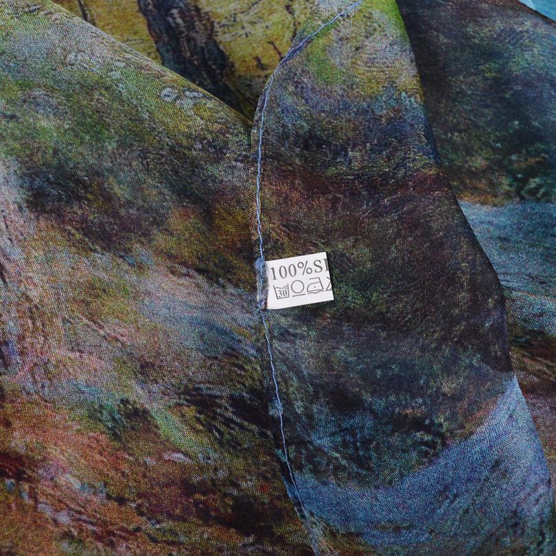 BYSIFA|Blau 100% Seidenchiffon Schal Stola Neu Frühling Herbst Schäferdesign Damen Lange Schals Sommer Strandstola Winterschals