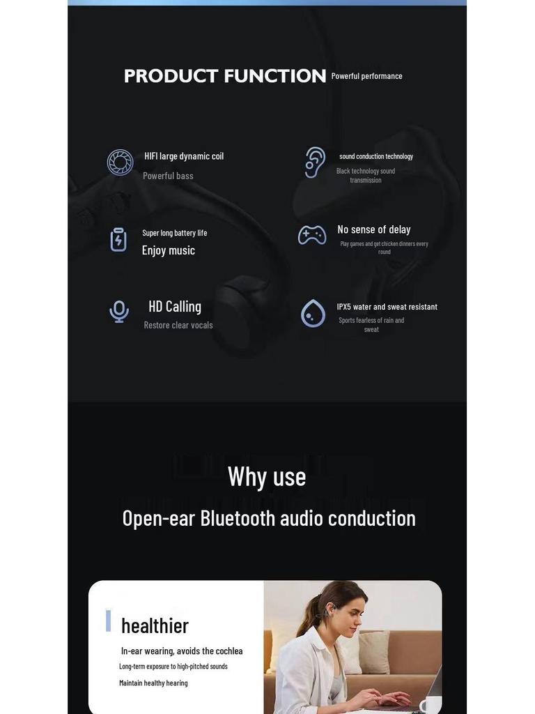 KS69 Sports Ear-Hook Bone Conduction Bluetooth Headphones with Immersive 3D Sound