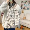 Girl Nylon Cute School Backpack With Love Heart Bear And Letters Print Design For Daily Use