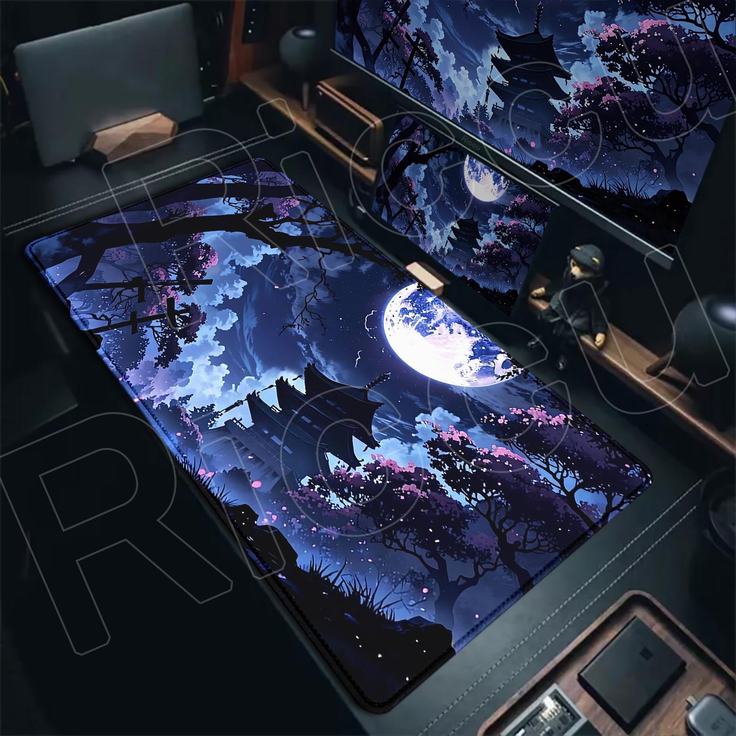

Beautiful Sakura Scenery Moon Mouse Pad Laptop Gaming PC Keyboard Mat Large Game Accessories Non-slip Rubber 500×1000mm Desk Mat LockEdge600x300mm