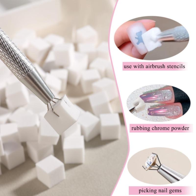Colorful Square Nail Sponge Set Gradient Nails Brush Soft Mini Nails Smudge Tool Diy Manicure Makeup Sponge With Grabbing Pen