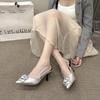 Fashion Woman Pointed Toe Flower High Heel Sandals Slingbacks Pumps Summer New Shallow Thin High Heels Female Fashion Design Single Shoe