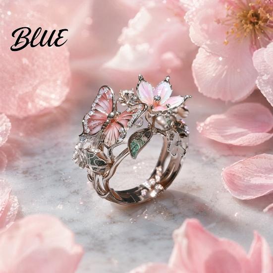 Vivid Butterfly Ring Lightweight Alloy Finger Ring Flower Shape Adjustable