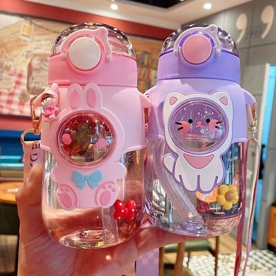 One 23.67oz/700ml Adorable Cartoon Straw Water Cup - Portable Outdoor Drinking Bottle for Adults