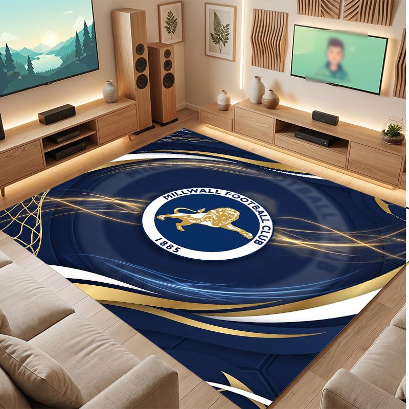 Millwall Football Print Crystal Velvet Rug, Comfortable Water Absorbent Non Slip Indoor Floor Carpet