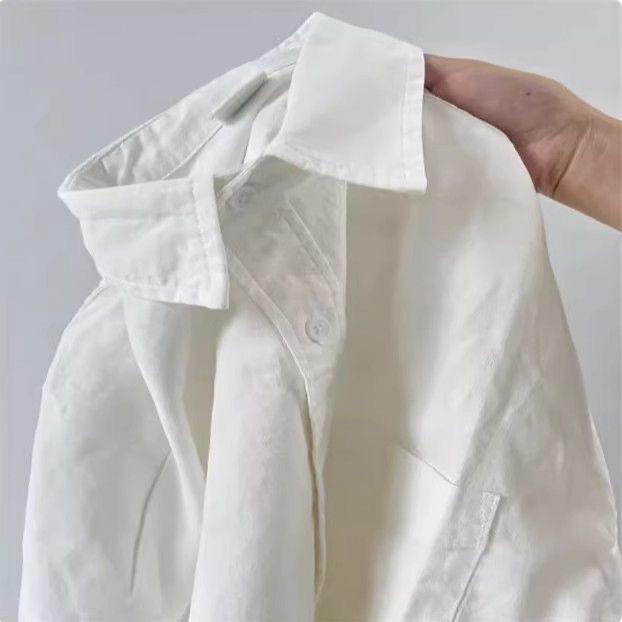 Women's Long Sleeve Shirt POLO Neck Commuter Blouse Solid Color Cotton Loose Fit Sun Protection Open Cardigan