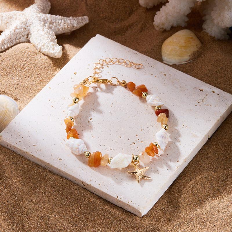 Bohemsk Strand Sjøstjerne Konkylie Perlekjede For Kvinner Jenter Sommer Havskjell Sjøstjerne Armbånd Feriestil Ankellenke Gaver