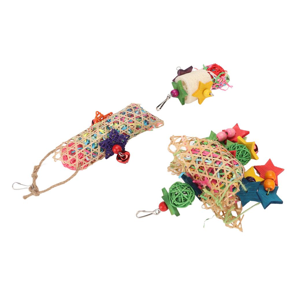 3 Stück Papageien Schredder Kauspielzeug Bambusnetz Rattan Luffa Vogel Kauspielzeug für Finken Wellensittiche Sittiche