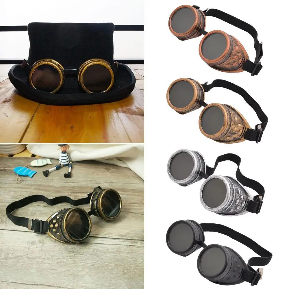 Steampunk Motorcycle Goggles with Spiked Rivets Vintage Round Cosplay Sunglasses for Welding and Cyber-Goths