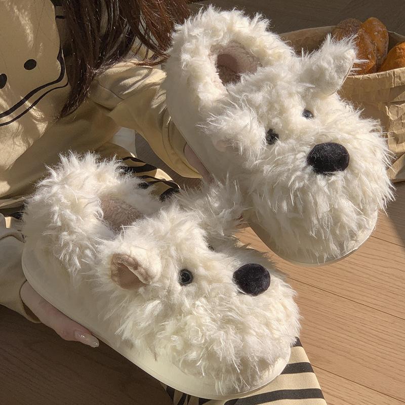 

Модные женские плюшевые ботинки-тапочки с мультяшным дизайном собаки, нескользящей толстой подошвой, теплой флисовой подкладкой, удобные для дома и улицы, зима 2025, новинка 36-37