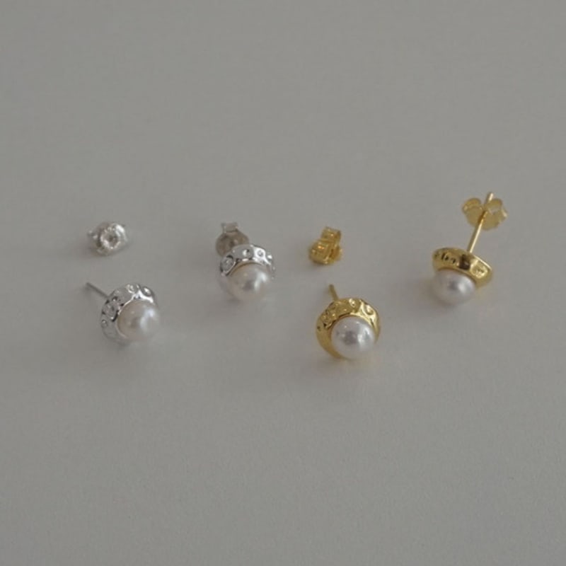 Youngglow Silver925 Hammering Pearl Earrings (2color)