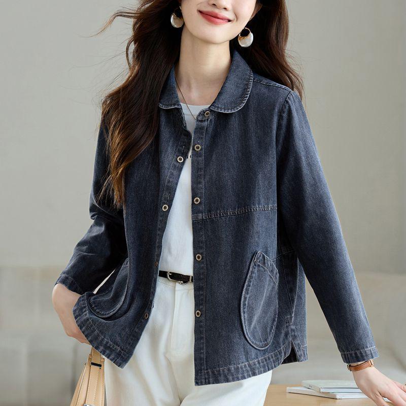 

Spring/Autumn Women s Retro Denim Jacket: Short, Loose-Fit, Casual Style for a Youthful Look L, suggested for 115-125 jin