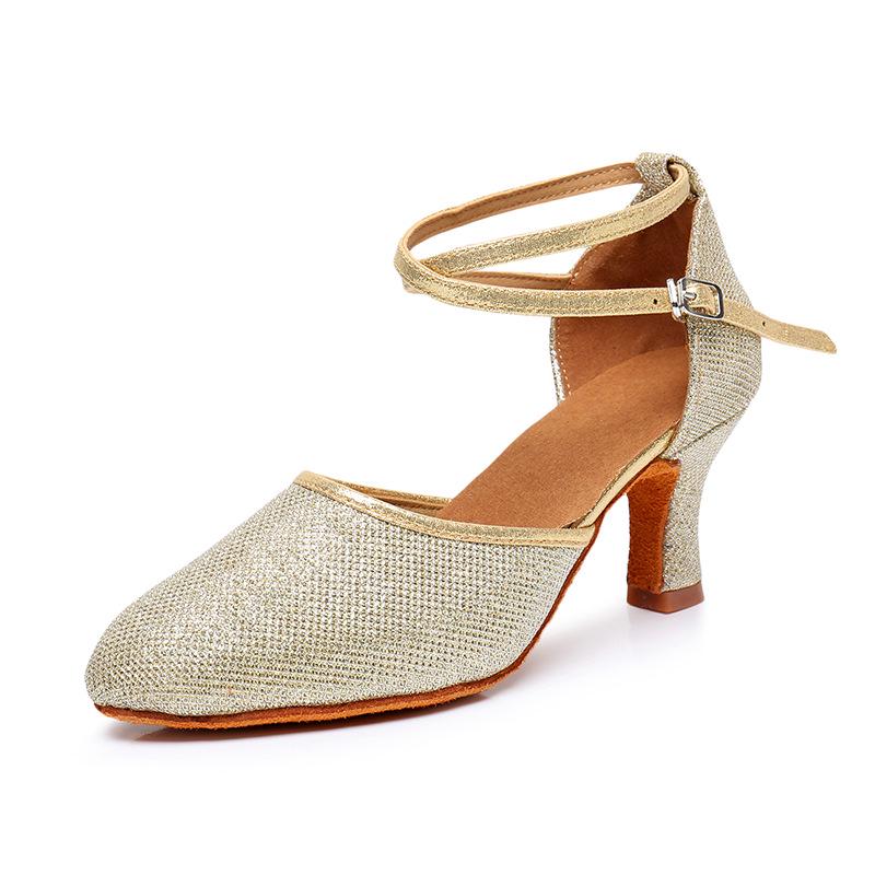 Moderne Latein-Tanzschuhe für Damen, Weiche Sohle, Mittelhoher Absatz, Zehenkappe, für Erwachsene und Große Kinder