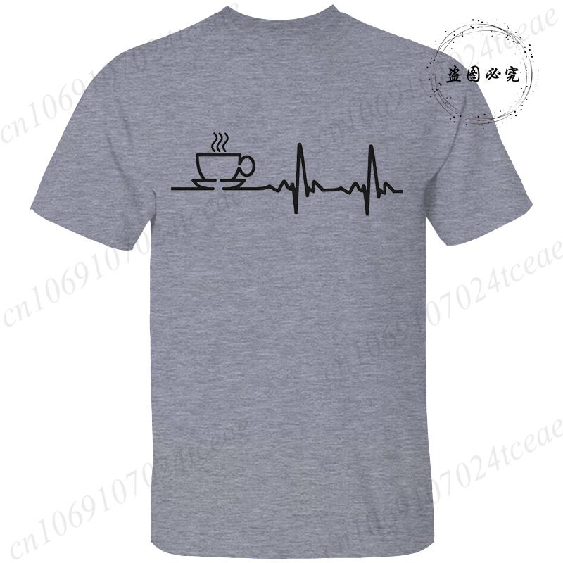 New Men's T-shirt Classic Short Sleeved Shirt COFFEE ECG EKG Summer Top Casual T-shirt CAFFEINE MEME Casual Women Tee Shirt Tops
