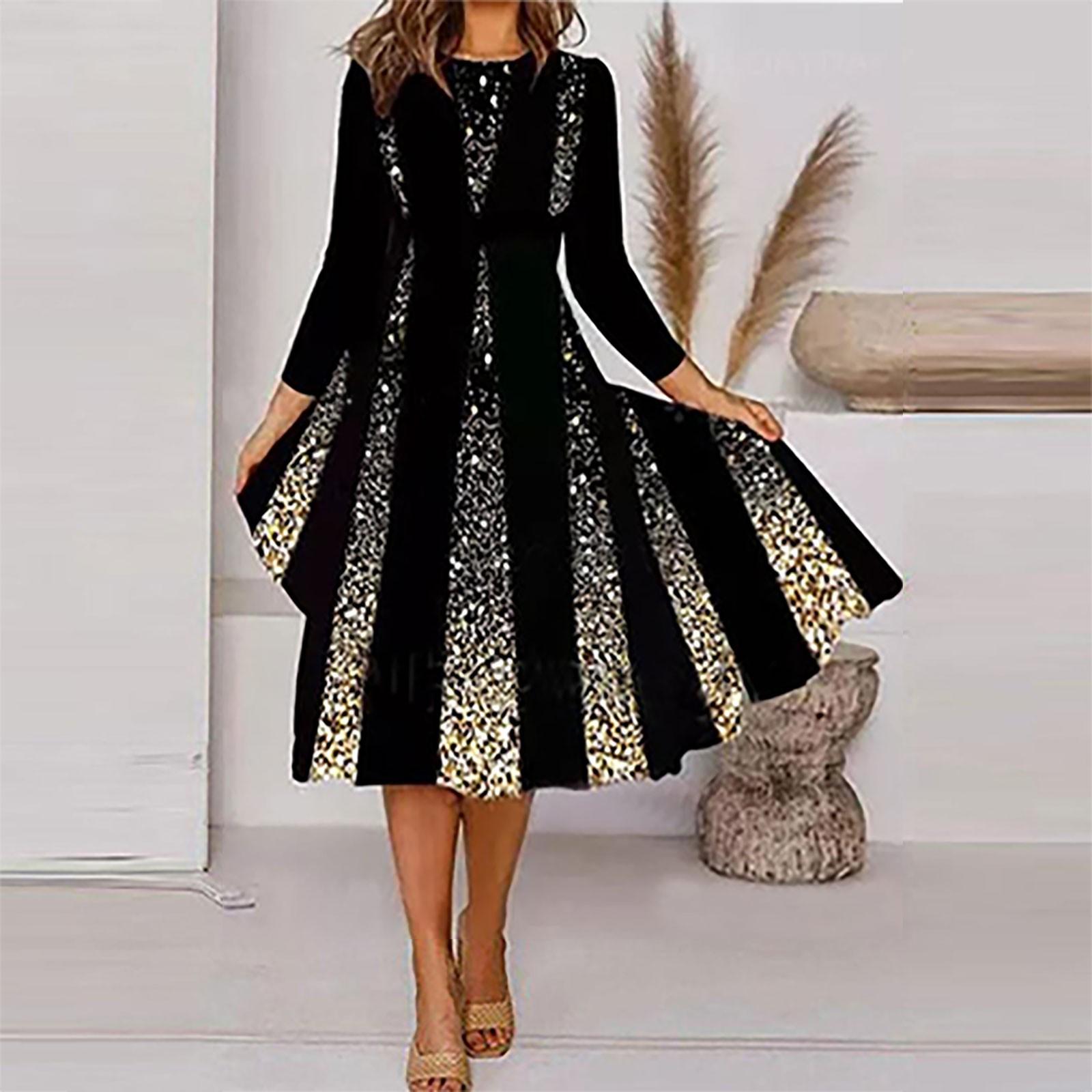 

Женское повседневное весенне-осеннее платье с круглым вырезом и рукавами 3/4 с цветочным принтом XXXXXL золотой