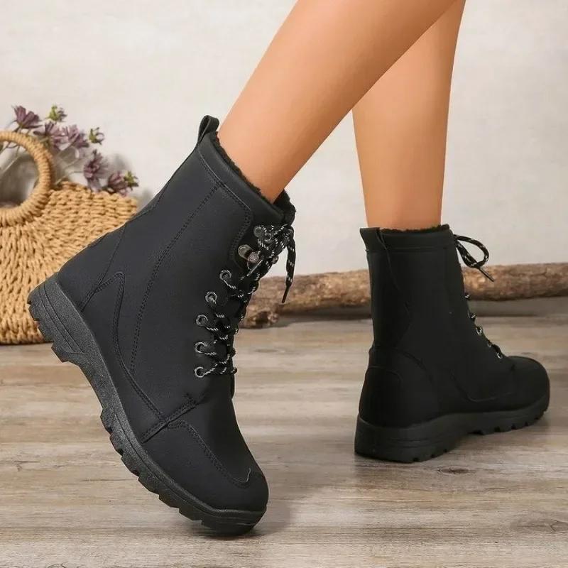 Fashion Women Flats Ankle Boots Short Plush Warm Cotton Shoes Winter Outdoor Casual Sneakers 2024 New Hiking Travel Snow Botas Mujer