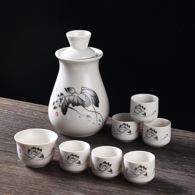 Sake-Keramik-Weinset im japanischen Stil Spender Sake-Becher Baijiu-Becher-Set Haushalt Küche Traditionelles Trink-Barzubehör-Set Neu