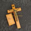 F26C Wood Catholic Jesus Cross Crucifix with Stand Religious Prayer Tabletop Decoration Home Shelf Tabletop Ornaments Gift