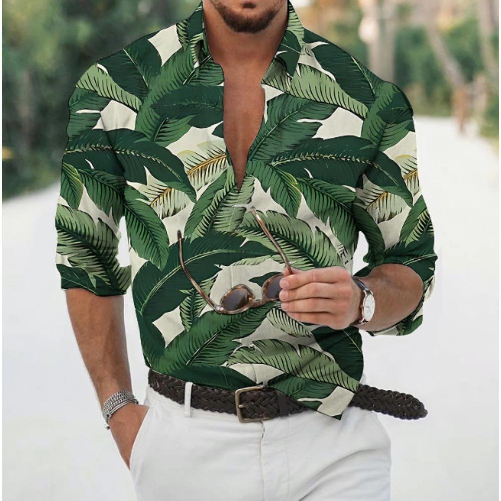 Men's Floral Printed Long Sleeve Shirts Casual Cardigan New Button Holiday Fashion Shirts