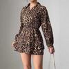 Women's 2026 Spring Winter Leopard Print Satin Dress with Elastic Waist and Slimming Effect