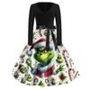 Women's Fashion V-neck Casual Slim-fit Christmas Print Long-sleeved Dress
