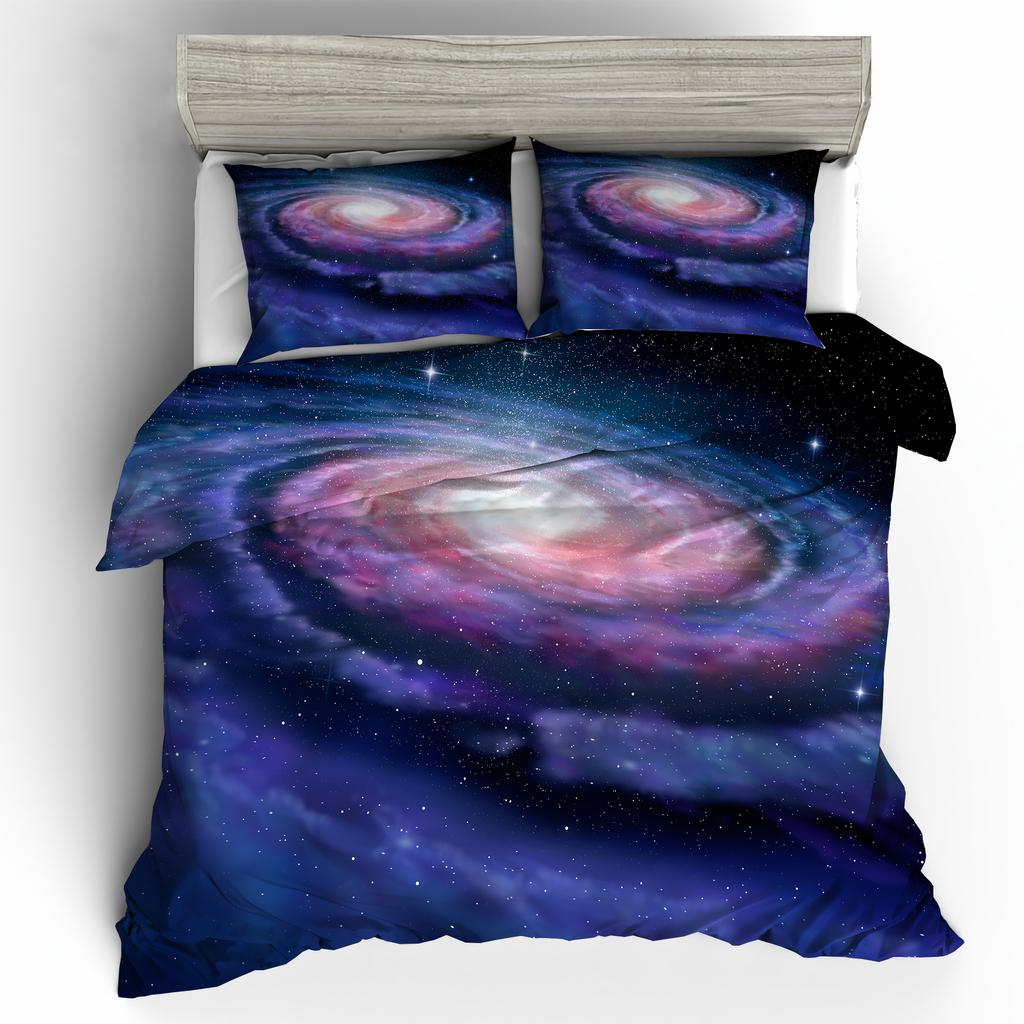 Luxury Galaxy Dark Blue Bedding Set Twin Full Queen King Size Duvet/Quilt Cover Set Shining Stars Starry Sky Comforter Cover