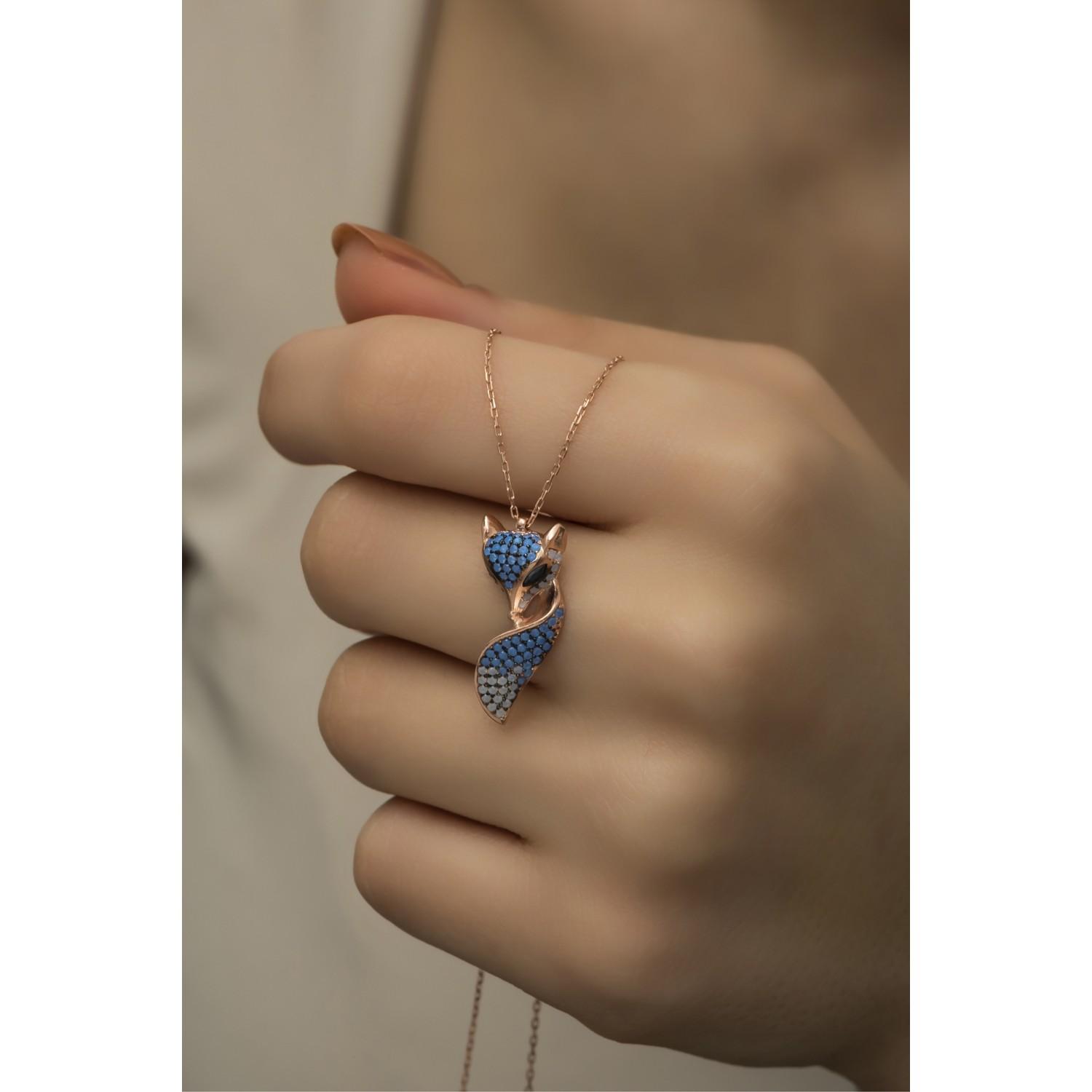 

Ожерелье с лисой из стерлингового серебра 925 пробы с бирюзой и цирконом