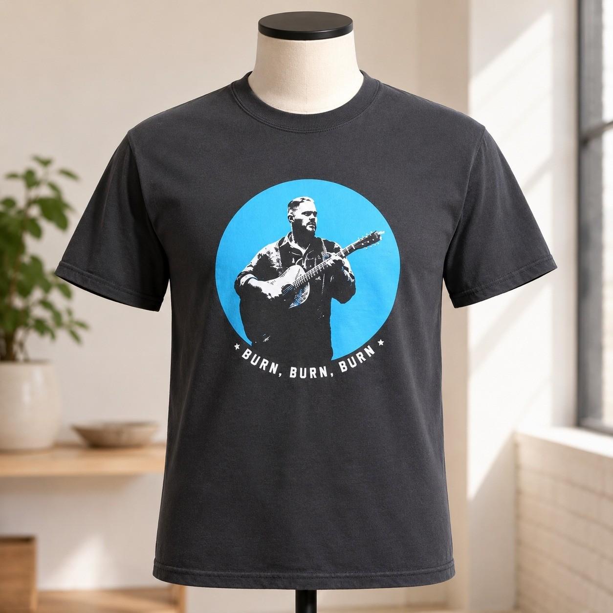 Zach Bryan Burn Burn Burn Tour T-Shirt Medium Black 2023 Concert Graphic Tee Unisex T-Shirt XXL