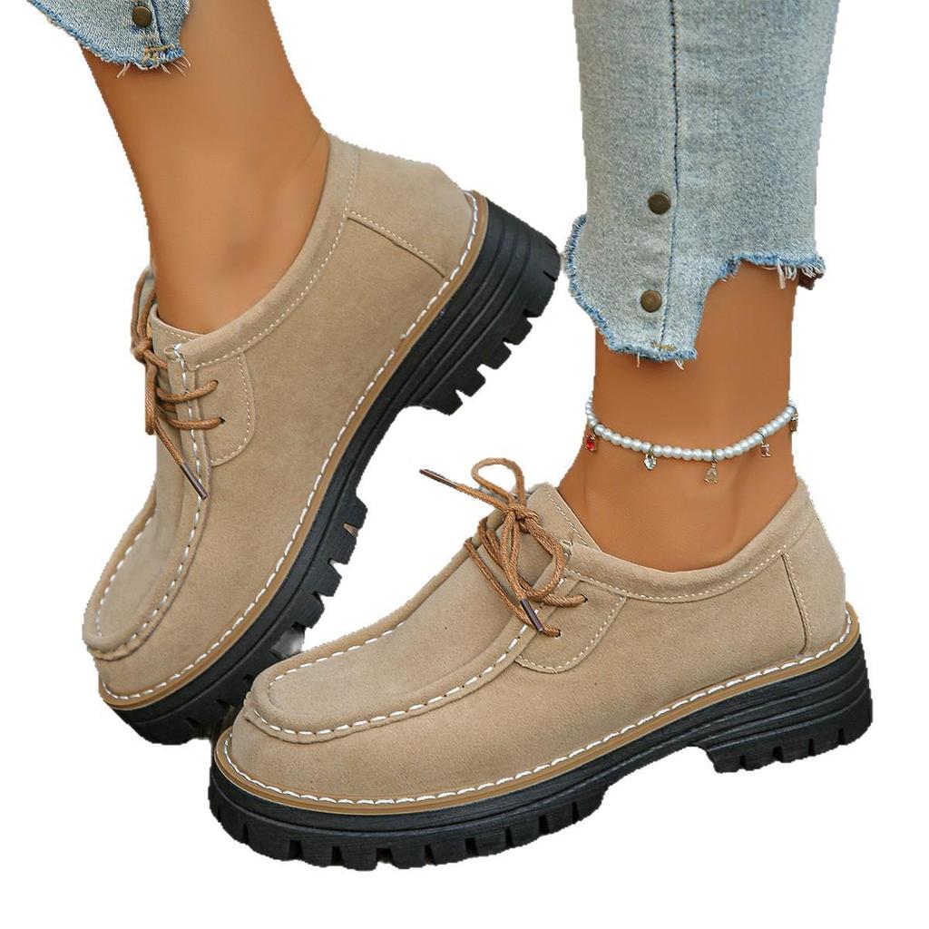 Autumn 2025 Plus Size Soft Sole Square Toe Lace-Up Moccasins