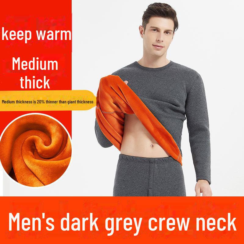 Men's Gold Velvet Thermal Underwear Set: Thick, Warm, Round-Neck Top and Bottoms for Winter.