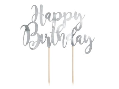 Partydeco Topper Na Tort Happy Birthday Srebrny 225Cm