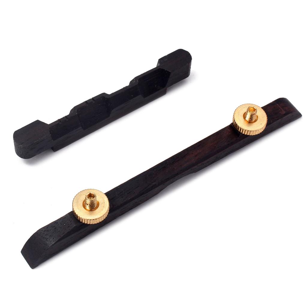Mandolin Bridge Archtop Style Ebony Wood with Metal Hardware Height Adjustable Ebony Bridge for Mandolin Guitar Bass