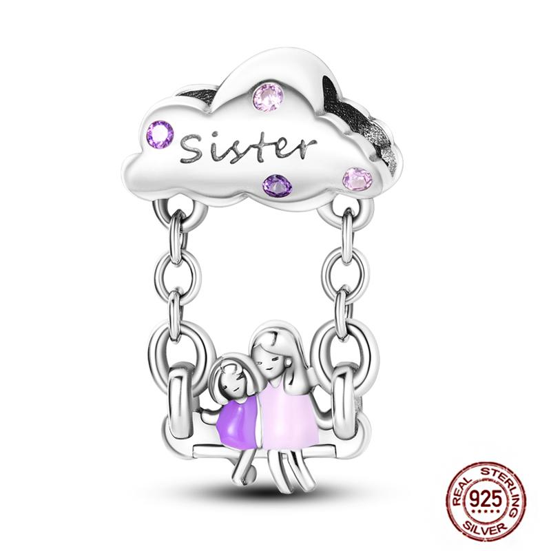 Copper Charms Great Love Mother Family Sister Pink Heart Tulip Cha Beads Fit Original Bracelet Diy Mother'S Day Jewelry Gift