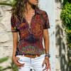 Camicia da Donna Stampa Etnica Zip Estiva All-Match Slim-fit T-shirt Blusa per Viaggio