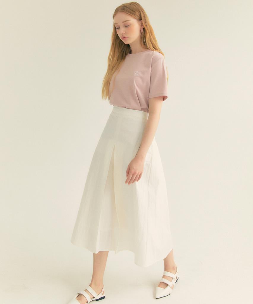 Fry Height Cotton Pleated A-Line Long Skirt Ivory