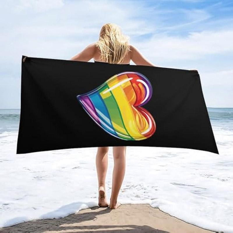 Colorful Heart Design Beach Towel Patterned Sunscreen And Windproof Suitable For Swimming Pool Camping Travel Blanket