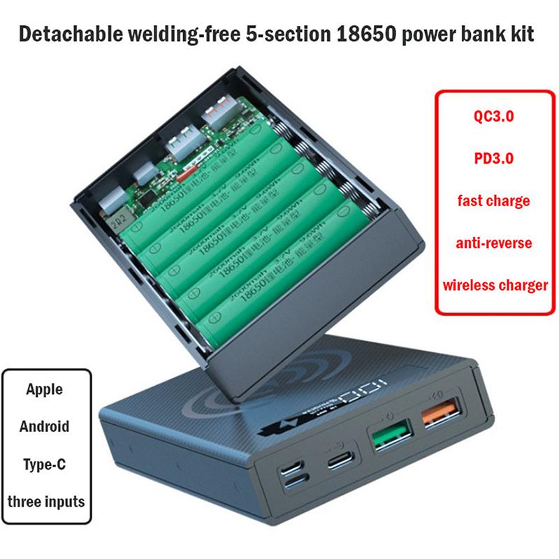 Diy Detachable Mobile Power Shell 5*18650 Power Bank Case Wireless Charger Shell