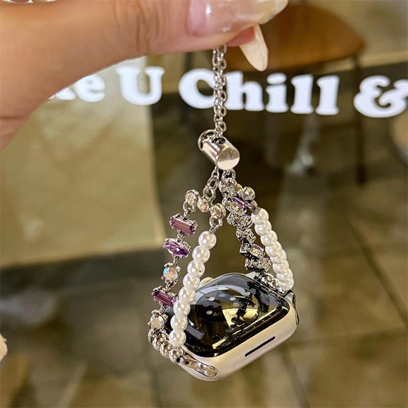

Glitter Color Diamonds Pearl Strap For Apple Watch Band Ultra 2 44 40 45 41MM Fashion Woman Bracelet iWatch 4 5 6 SE 7 8 9 49mm 38-40-41mm фиолетовый