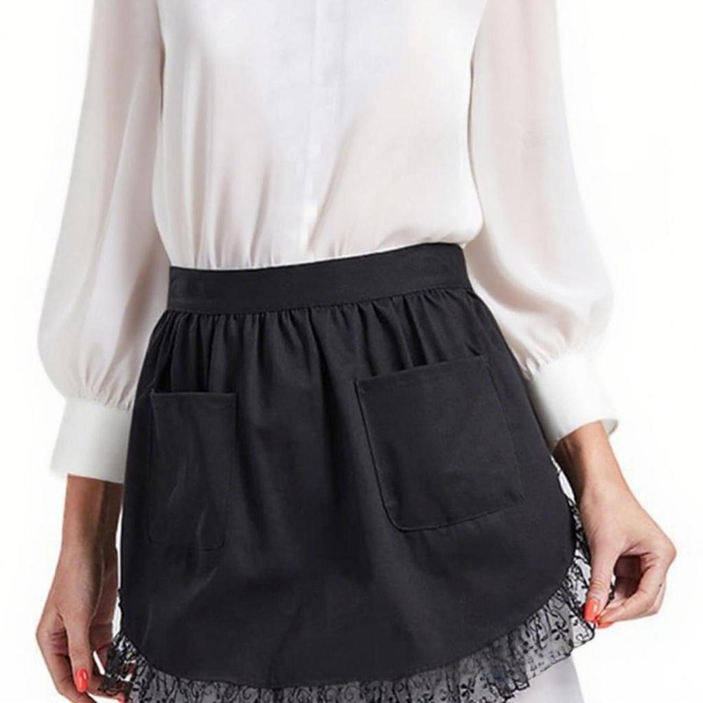 Women Waist Apron Comfortable with 2 Pockets for Cooking Coffee Shop Servers Black