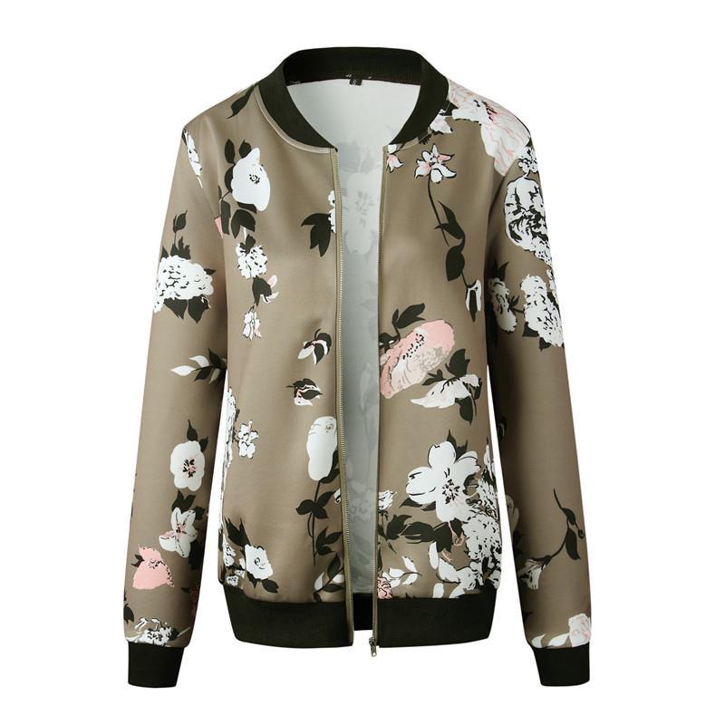 Women Casaul Autumn Floral Printed Jacket Lightweight Zipper Short Bomber Jacket Wintet Outwear Coat Plus Size S-5XL