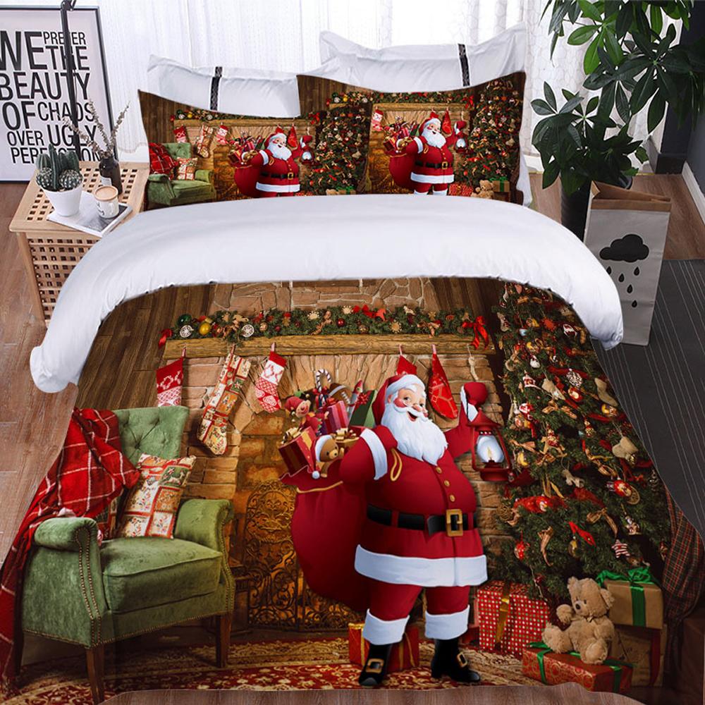

Santa Elk 3-piece bedding, Duvet cover, single, double, Bedroom Decoration Christmas gift, light, Comfortable 3D,3-piece Set EU single(135x200cm)