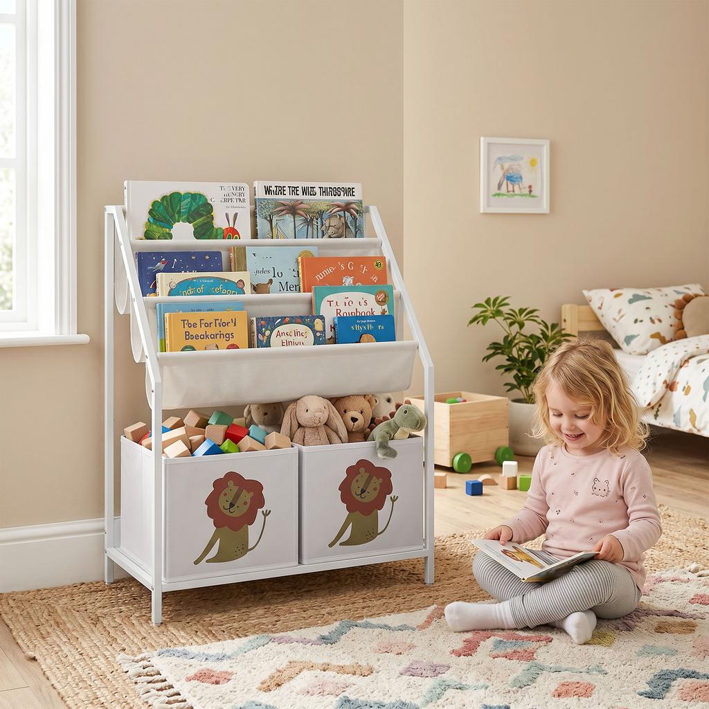 Bookshelf For Children Children Shelf With 2 Open Compartments 3 Hanging Shelves 60 X 30 X 76 Cm White