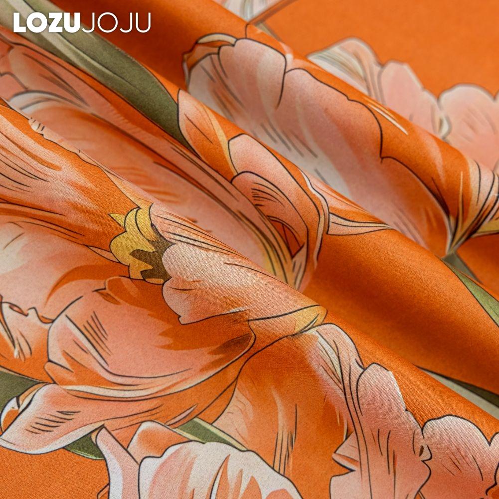 1PC LOZUJOJU European Style Orange Tulip Printed Curtains Fully Blackout Curtain for Bedroom Living Room Balcony Window for Home Decor